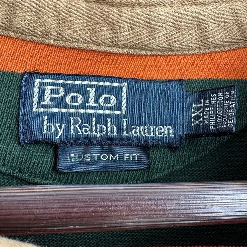 VTG Polo Ralph Lauren Rugby Polo Shirt Mens XXL Orange Green 2nd Battalion Y2K